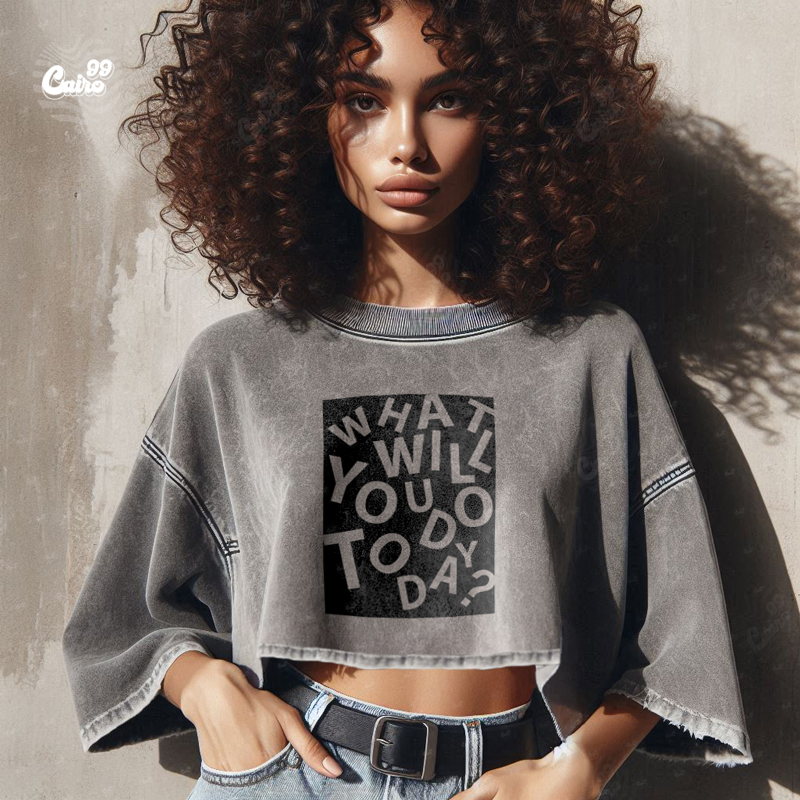 What Will You Do Today ? كروب توب اوفر سايز باللون الرمادي