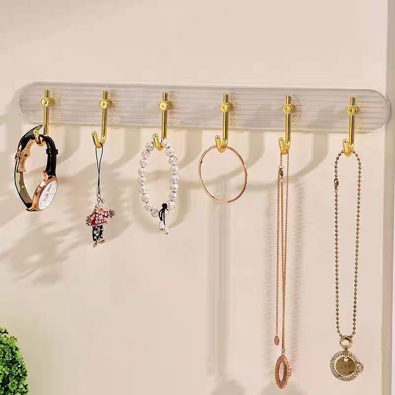 شماعة حوائط اكليريك بلزق دبل فيس ب 6 هوك جولد لتعليق الملابس والأدوات