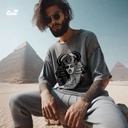 Pharaonic Sphinx تيشيرت اوفر سايز قطن باللون الرمادي للرجال