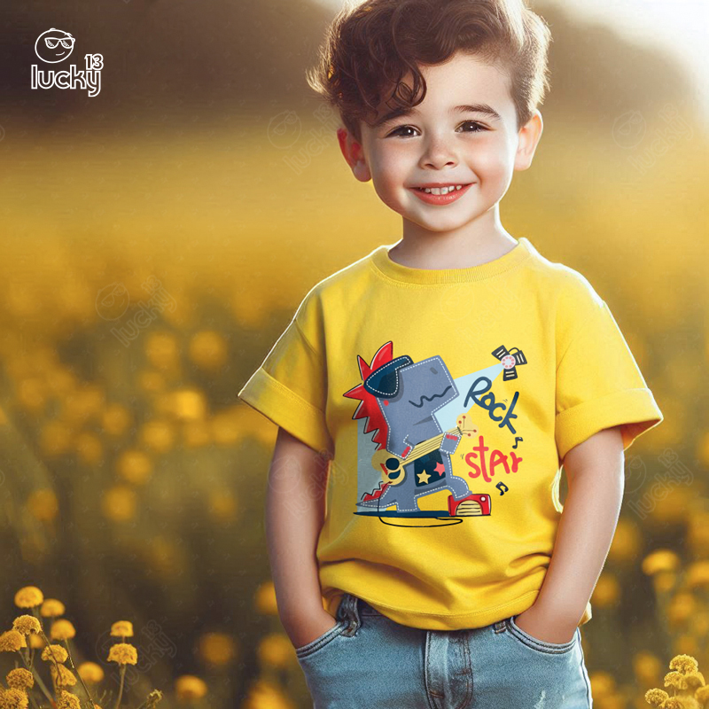 Rock Star تيشيرت اطفال قطن باللون الاصفر