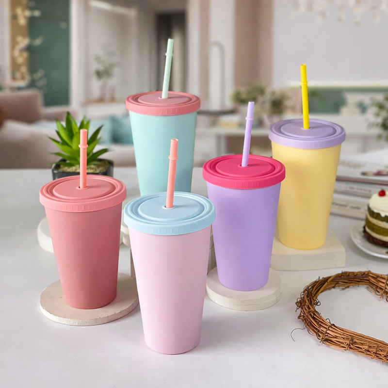 كوباية 500 ملي بغطاء محكم الغلق وشاليموه لشرب المياة والعصائرالمثلجة