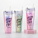 كوباية دابل مزين بالجليتر مع شاليموه وغطاء 600 مللي