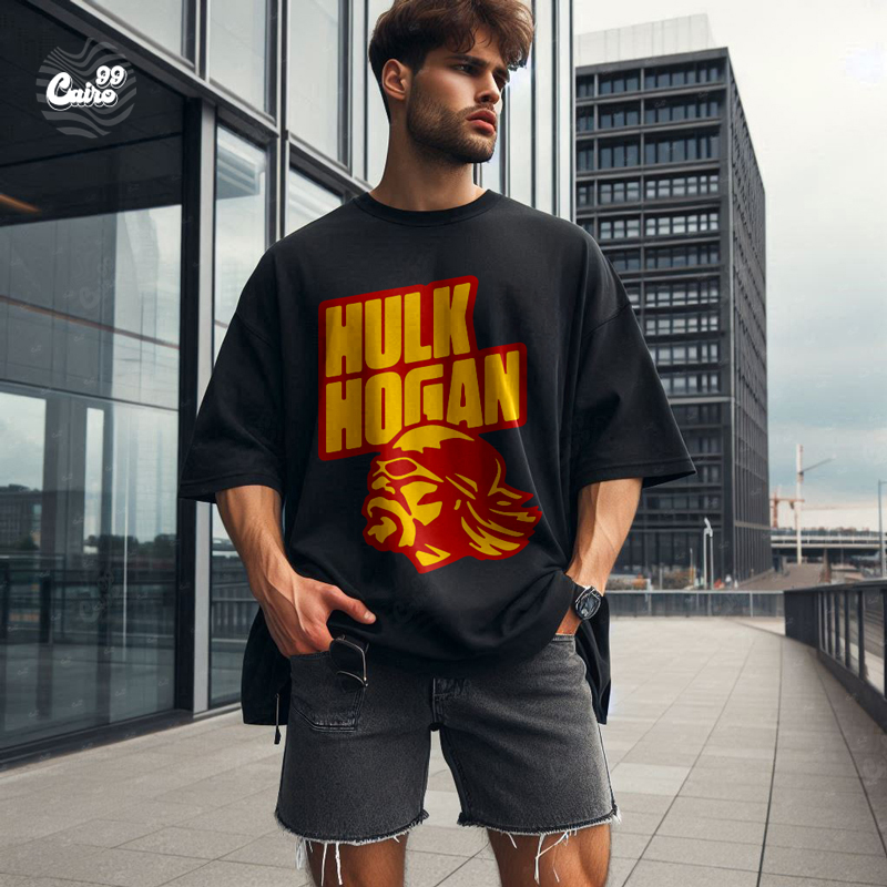 Hulk Hogan تيشيرت اوفر سايز قطن باللون الاسود للرجال