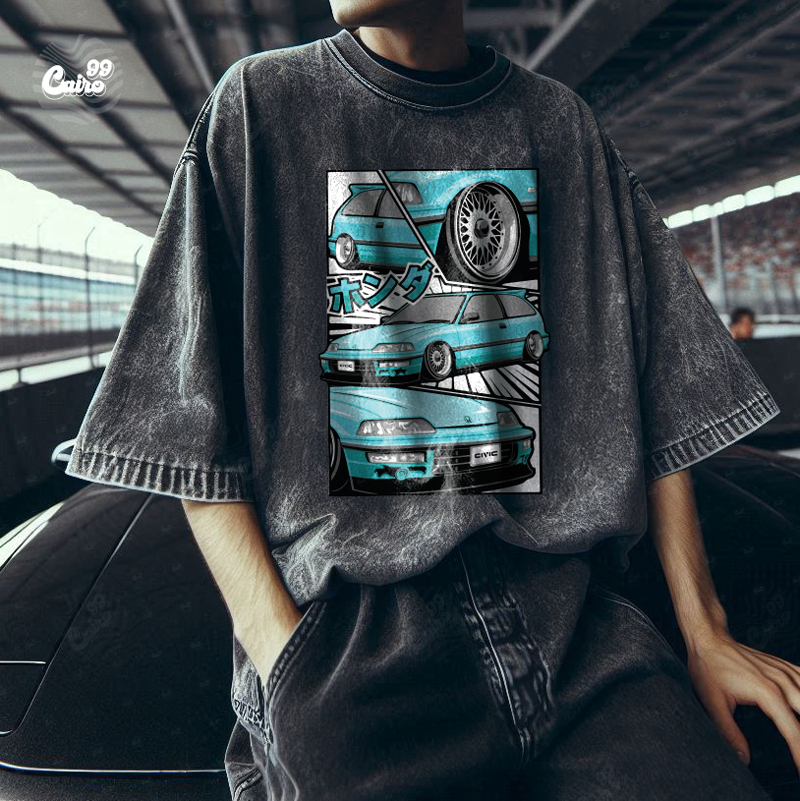 Honda Racing تيشيرت اوفر سايز قطن باللون الرمادي للرجال