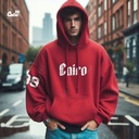 Cairo99 Needlework هودي اوفر سايز قطن للرجال باللون الاحمر