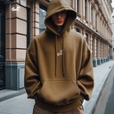 هودي &quot;كايرو&quot; اوفر سايز قطن للرجال باللون البني