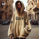Cairo99 Embroidery هودي اوفر سايز قطن للنساء باللون البيج.