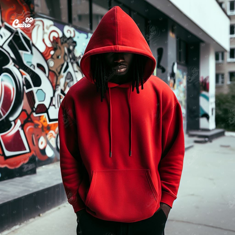 هودي اوفر سايز قطن باللون الأحمر للرجال