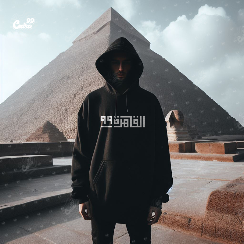 هودي القاهرة 99 اوفر سايز قطن باللون الأسود للرجال