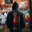 D Luffy هودي اوفر سايز قطن باللون الأسود