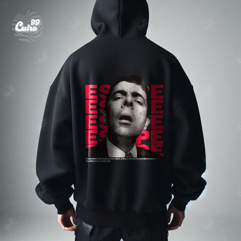 Mr. Bean هودي اوفر سايز قطن باللون الأسود