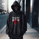 Chicago Bulls هودي اوفر سايز قطن باللون الأسود