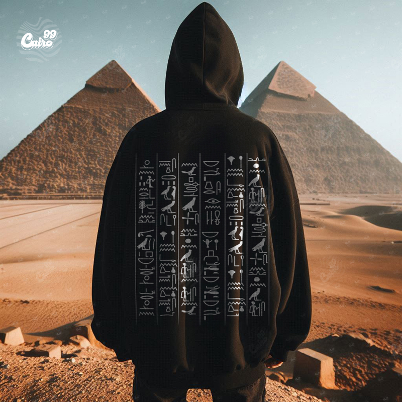 Pharaonic هودي اوفر سايز قطن باللون الأسود