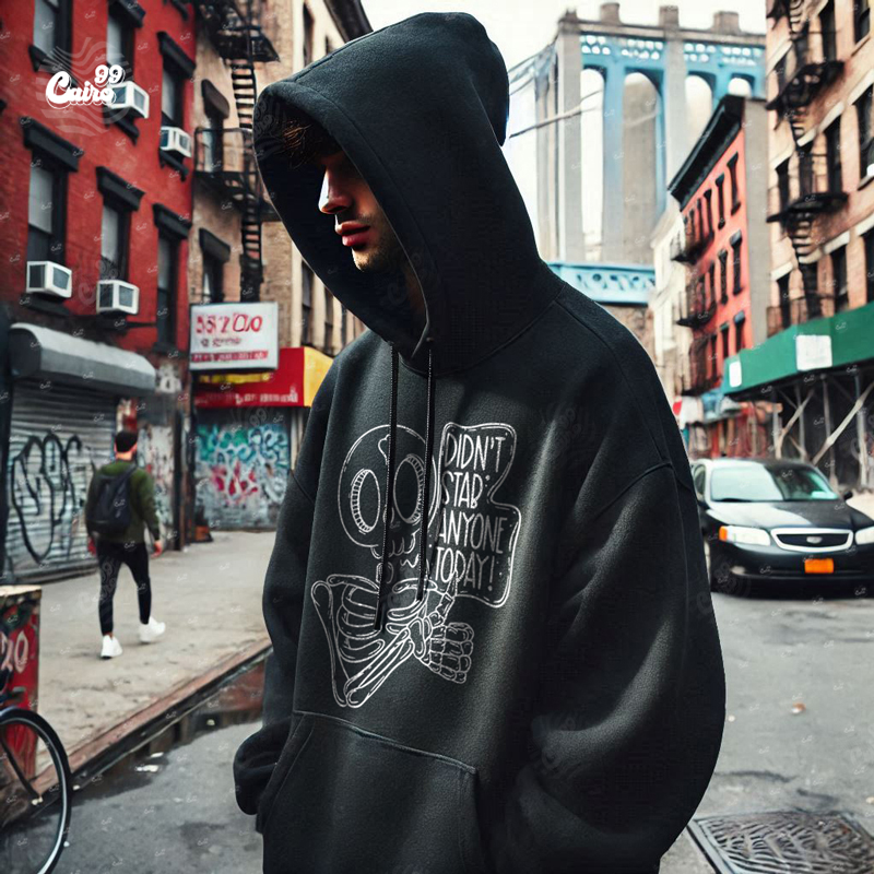 Didn't Star Anyone Today ! هودي اوفر سايز قطن للرجال باللون الأسود