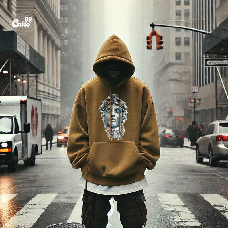 Michelangelo's David هودي اوفر سايز قطن للرجال باللون البني