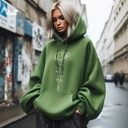 Woman Flower هودي اوفر سايز قطن للنساء باللون الزيتوني