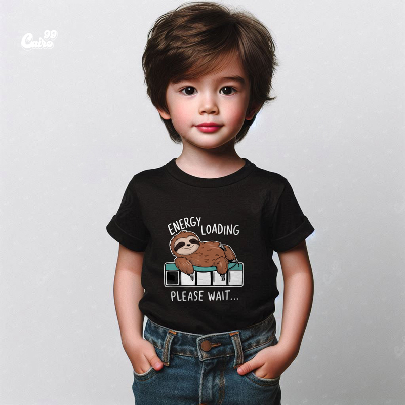 Energy Loading Please Wait تيشيرت اطفال قطن باللون الاسود