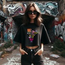 Deep Art كروب توب اوفر سايز باللون الاسود