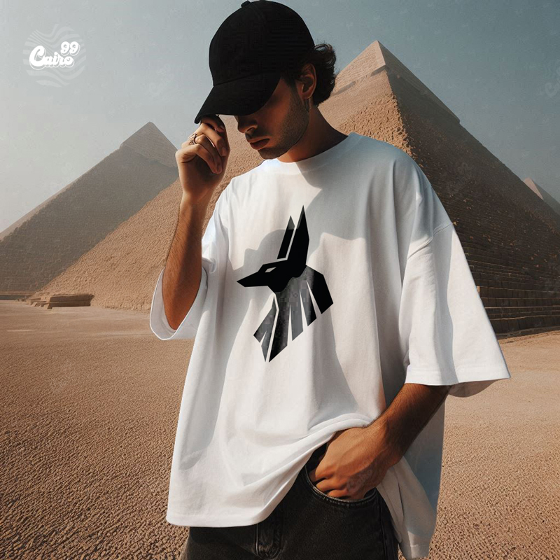 Anubis Force تيشيرت اوفر سايز قطن باللون الابيض للرجال