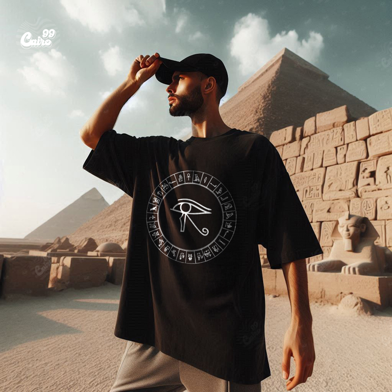 Horus Domainتيشيرت اوفر سايز قطن باللون الاسود للرجال