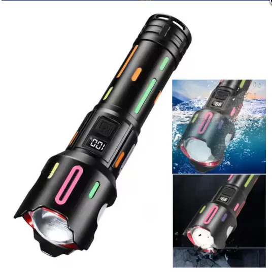 كشاف طوارئ ب 3 اوضاع اضاءة مختلفة مع شاشة ليد رقمية  _ بيو اس بي للشحن