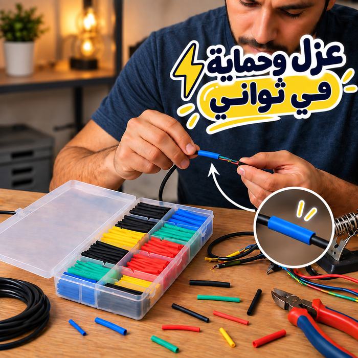 علبة شرنك حراري 280 قطعة بمقاسات مختلفة لعزل الأسلاك والكابلات والحفاظ عليها من القطع