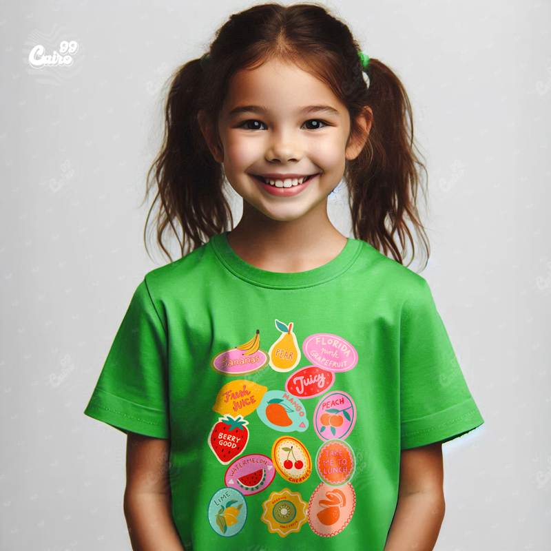 Cute Fruits تيشيرت اطفال قطن باللون الاخضر