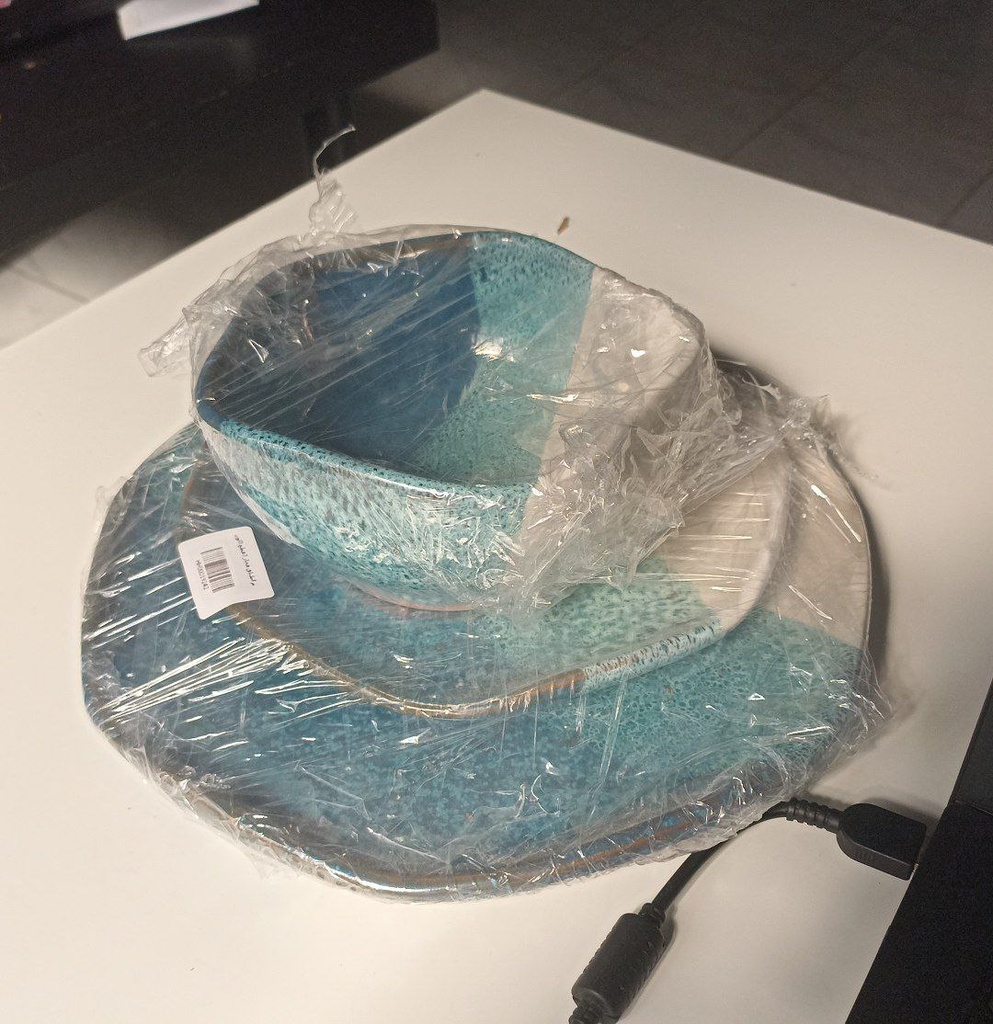 طقم اطباق فخار بتصميم أمواج البحر 3 قطع