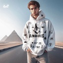 Touches of Pharaonic symbols هودي اوفر سايز قطن باللون الأبيض