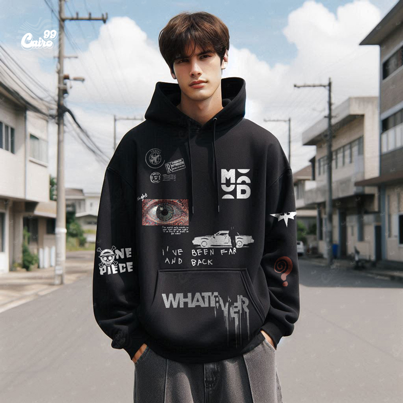 I've Been Far And Back هودي اوفر سايز قطن للرجال باللون الاسود