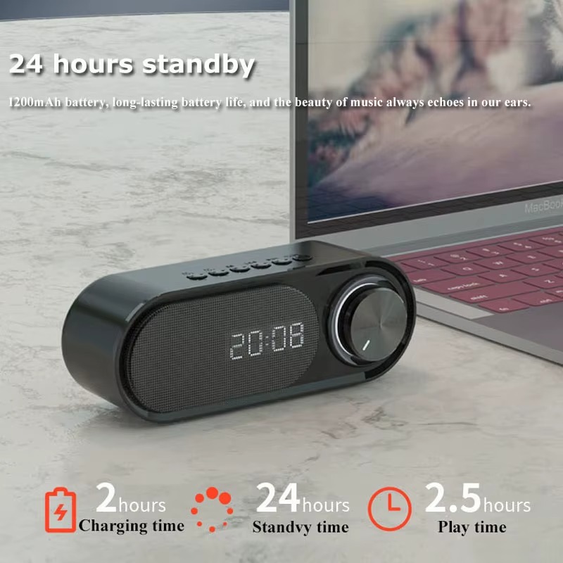 سبيكر لاسلكي بلوتوث مع ساعة رقمية ومنبه