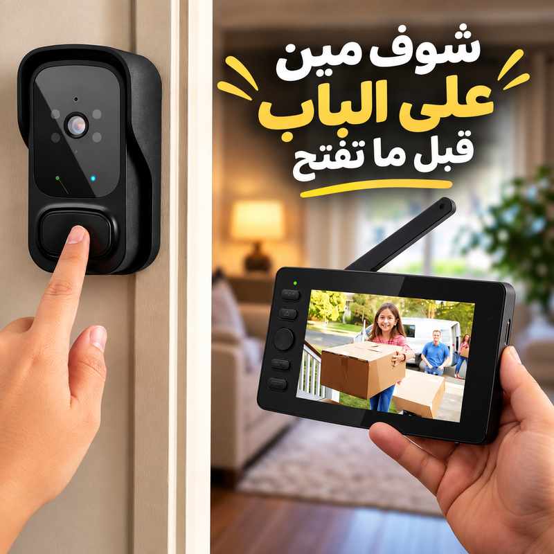 جرس باب لاسلكي بكاميرا وشاشة 4.3 بوصة مع رؤية ليلية وصوت ثنائي الاتجاه لأمان المنزل