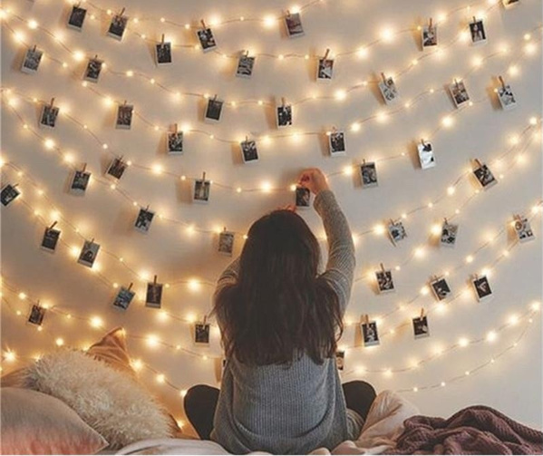 حبل إضاءة ليد مزود بمشابك وحوامل لتعليق الصور والزينة