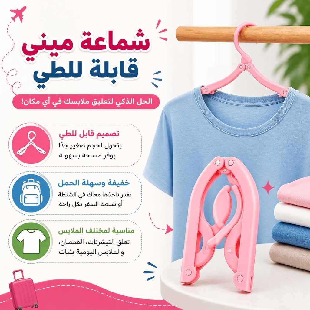 شماعة ميني قابلة للطي لتعليق الملابس وقت السفر والرحلات