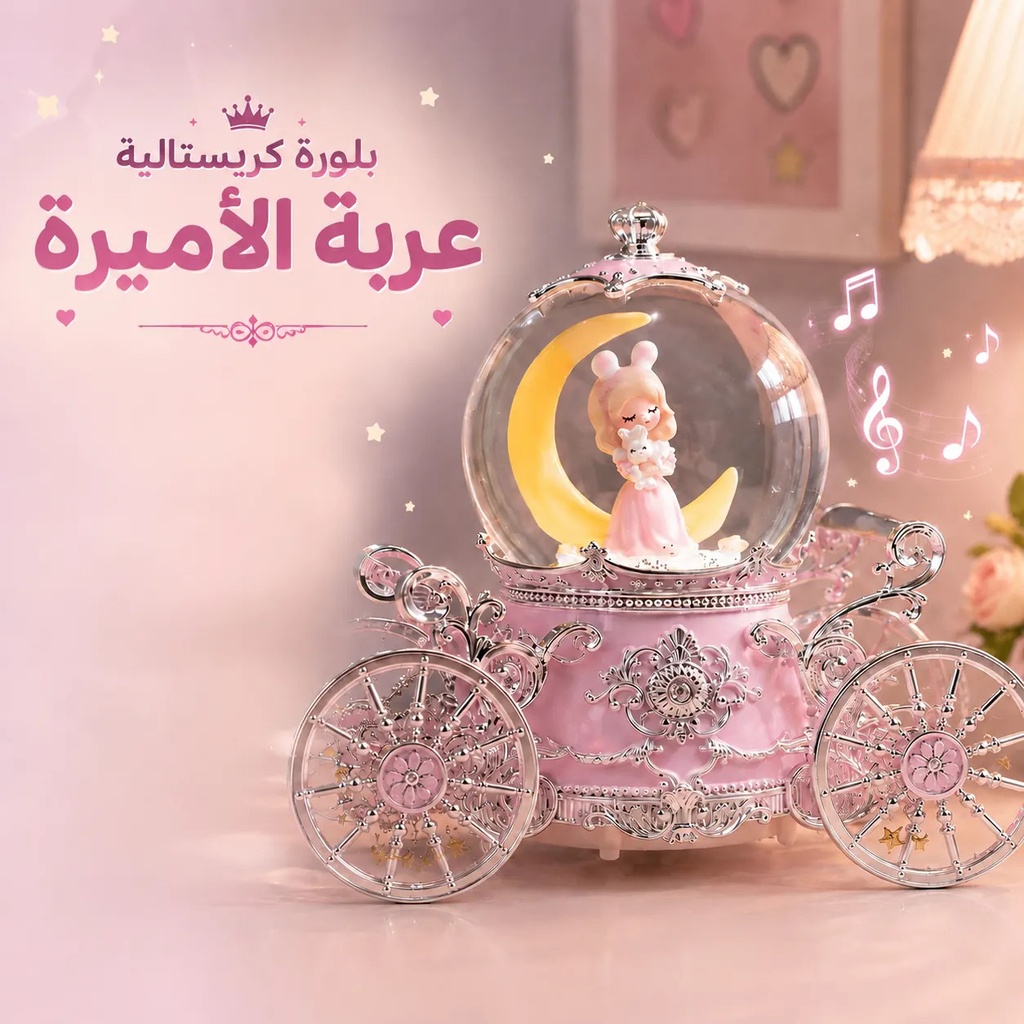 بلورة كريستالية مضيئة بتصميم عربة الأميرة مع موسيقى