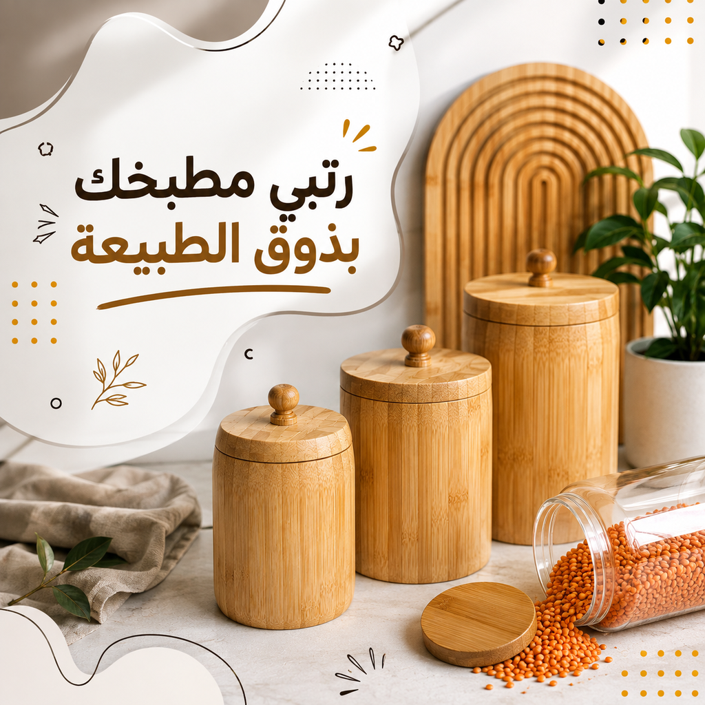 برطمان بقوليات وتوابل خشب بامبو بغطاء محكم