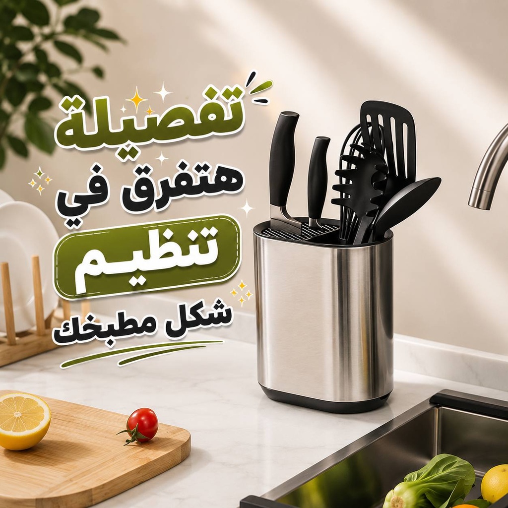 صفاية معالق وحامل سكاكين 2 في 1 استانلس ستيل للمطبخ