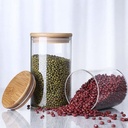 علبة دائرية اكليريك شفاف لحفظ البقوليات والمكسرات بغطاء خشب