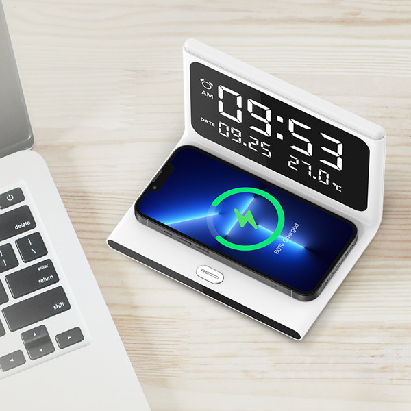 شاحن وايرلس سريع ومنبه وساعة ومصباح ليلي في جهاز واحد 15 وات