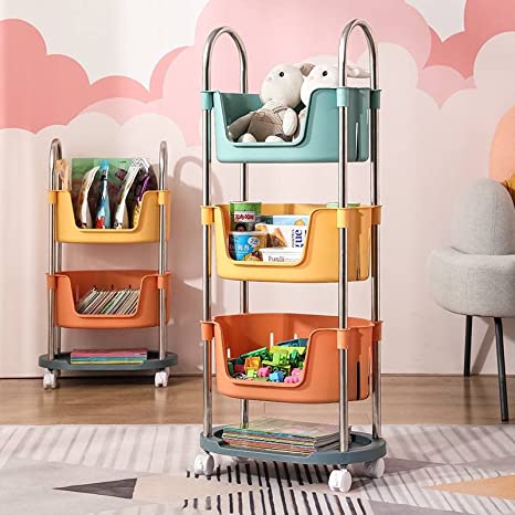 تربو 4 دور منظم وحامل لأدوات المطبخ والحمام ولعب الأطفال بعجلات لسهولة الحركة