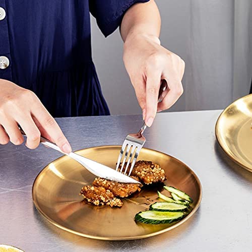 طبق اكل انيق استانليس ستيل مطلي ذهبي  20 سم