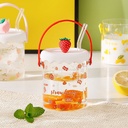 Cute Glass Cup with Lid &amp; Straw Full of Drawings 450 ‎ml
