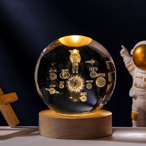 Planets Lighting Crystal Ball Wooden Base USB Power