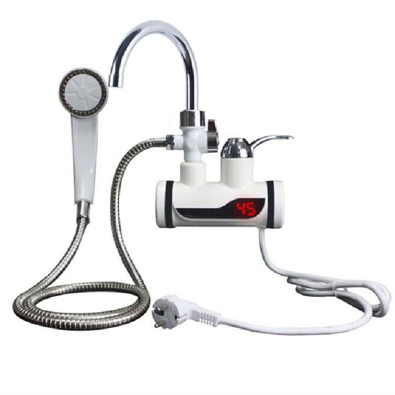 سخان مياه كهربائي سريع لحنفية الحمام والمطبخ بحنفية وسماعة دش ومفتاح للتحكم في درجة الحرارة وشاشة ديجتال 3000 واط