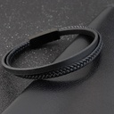 Men Black Leather 2 Layers Bracelet Metal Black Lock