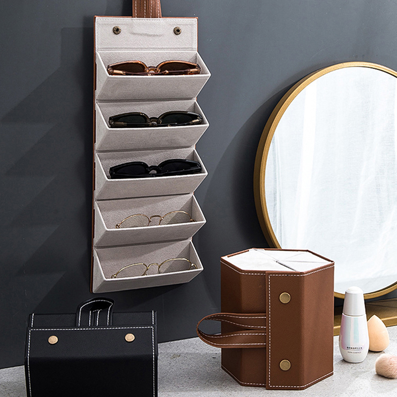 شنطة تنظيم وحمل النظارات الشمسية والطبية 6 فتحات قابله للطي بيد للتعليق