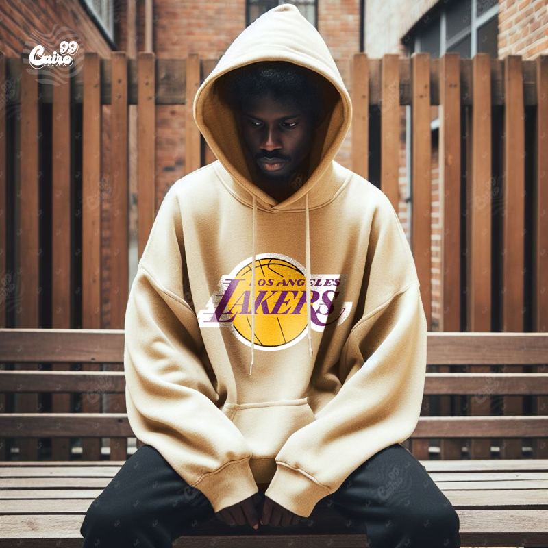 Los Angeles Lakers هودي اوفر سايز قطن باللون البيج
