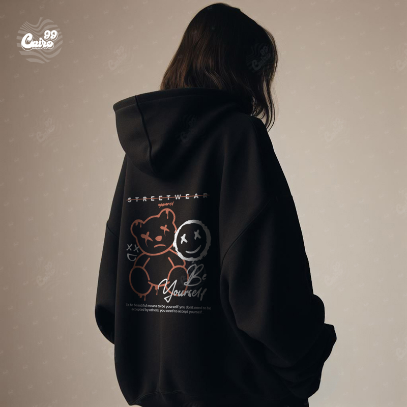 Be Your Self هودي اوفر سايز قطن باللون الأسود