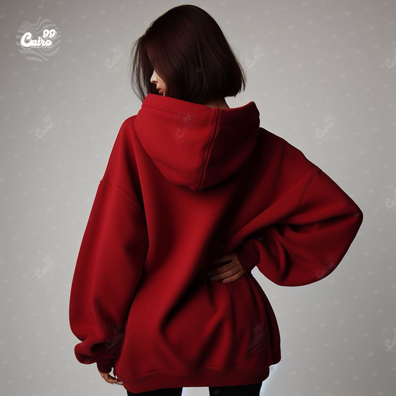 هودي اوفر سايز قطن باللون الأحمر للنساء