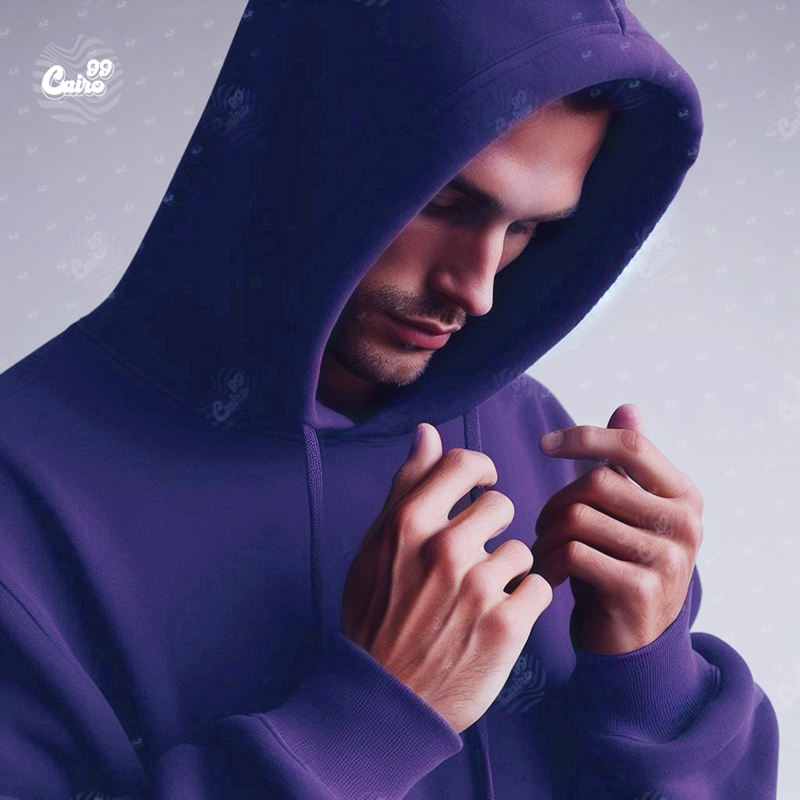 هودي اوفر سايز قطن سادة باللون الموف للرجال